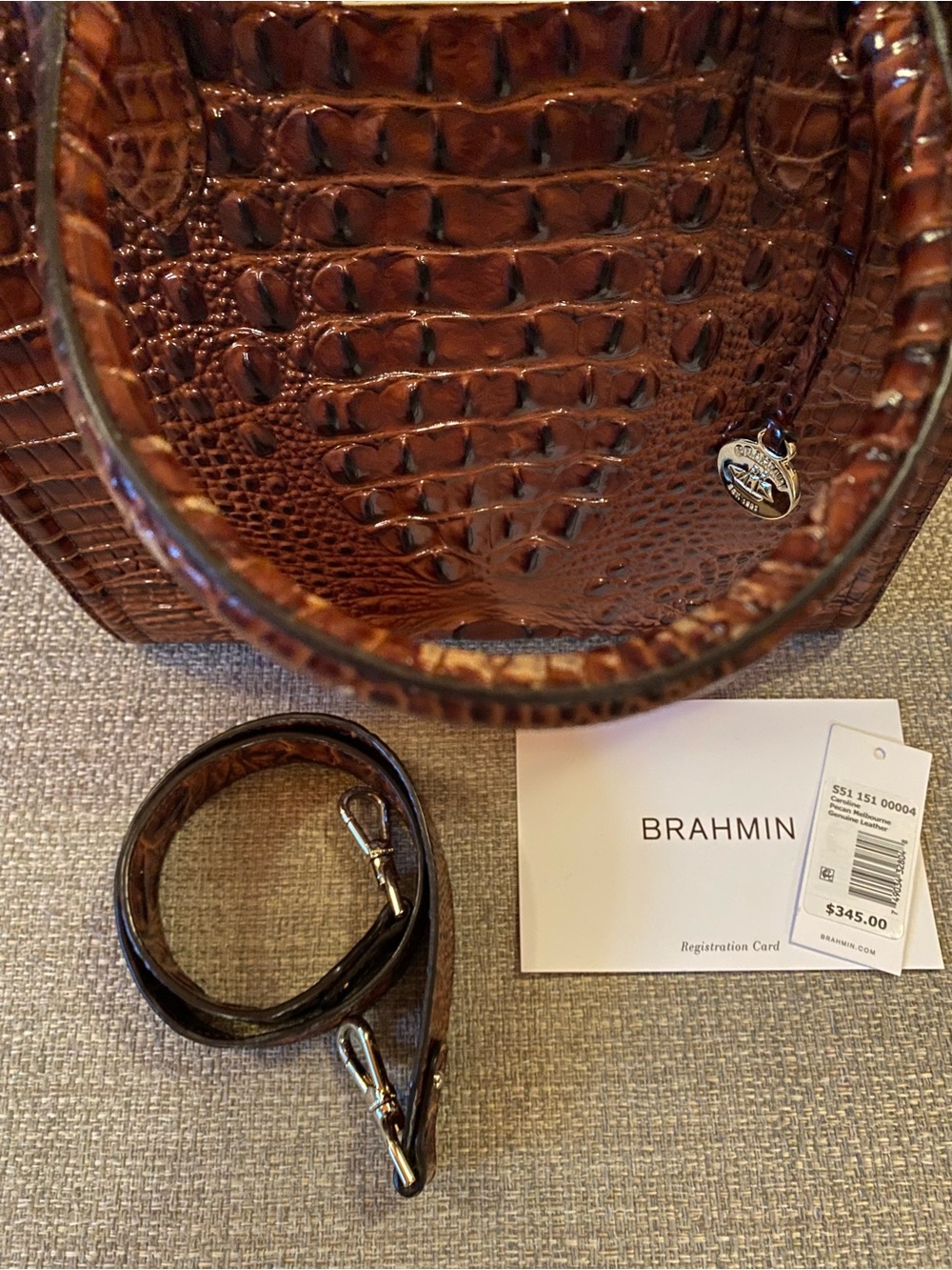 Brahmin Dark Brown Croc-Embossed Leather Caroline Satchel - Picture 2 of 10